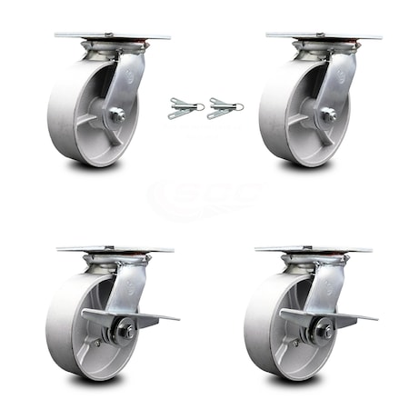 6 Inch Semi Steel Swivel Caster Swivel Locks 2 Brakes, 2PK